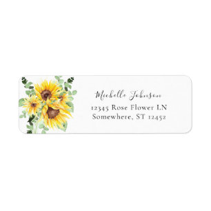 Zonnebloem en Eucalyptus Floral Return Address Etiket