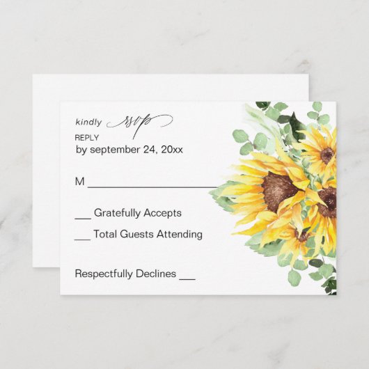 Zonnebloem en Eucalyptus MOD Floral no Meal RSVP (Voorkant / Achterkant)