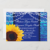 Zonnebloem en Fairy Lights Blauwe Bruiloft uitnodi Kaart (Voorkant)