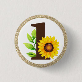 Zonnebloem en goud één babymeisje, eerste verjaard ronde button 3,2 cm