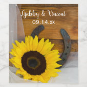 Zonnebloem en Hoefijzer Land Western huwelijk Wijn Etiket (Enkel label)