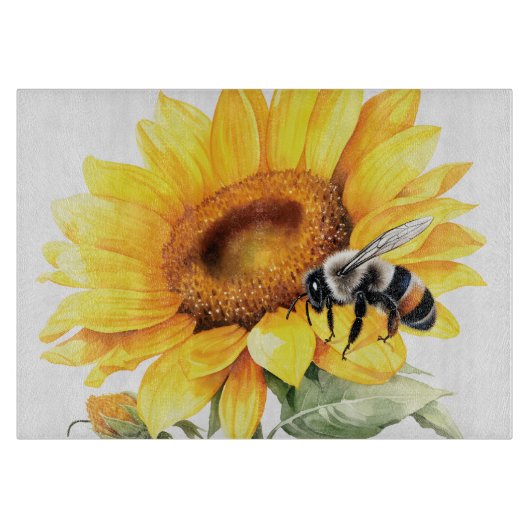 Zonnebloem en hommel snijplank (Voorkant)