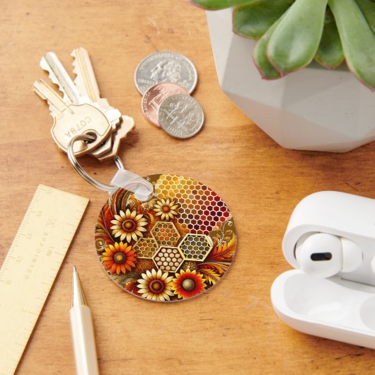 Zonnebloem en Honingraat Design Sleutelhanger (Bureau)