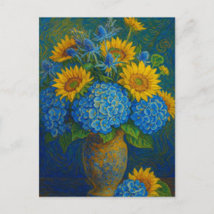 Zonnebloem en Hydrangea Ansichtkaart Briefkaart
