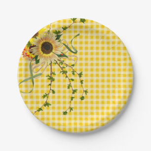zonnebloem en klimop boeket met lieveheersbeestje papieren bordje