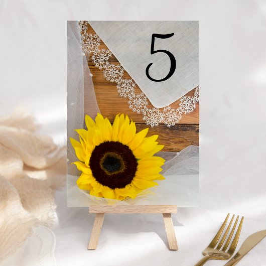 Zonnebloem en Lace Country Wedding Table Numbers Kaart