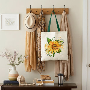 Zonnebloem en libel spat vallen tote bag