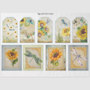 Zonnebloem en Libelle Serie Ontwerp 11 Tissuepapier