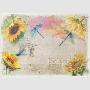 Zonnebloem en Libelle Serie Ontwerp 12 Tissuepapier