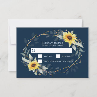 Zonnebloem en marineblauw Geometrisch Rustisch huw RSVP Kaartje