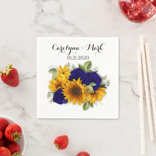 Zonnebloem en Navy Rozen Botanische bruiloft serve Servet (Insitu)