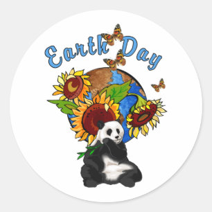 Zonnebloem en Panda Aarde Ronde Sticker