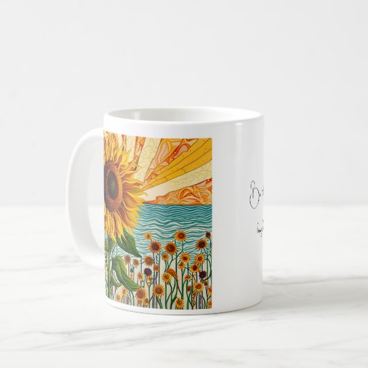 Zonnebloem en Quote Koffiemok (Voorkant links)