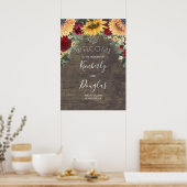 Zonnebloem en rode roodroodbruin Welkomstteken Poster (Keuken)