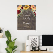 Zonnebloem en rode roodroodbruin Welkomstteken Poster (Thuiskantoor)