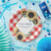 Zonnebloem en rood Tartan I Do BBQ Papieren Bordje (Feest)