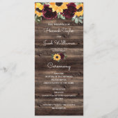 Zonnebloem en Roos Rustic Wood Wedding Programme Programma (Voorkant)