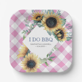 Zonnebloem en roze Tartan I do BBQ Paper Bord