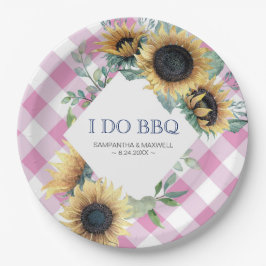 Zonnebloem en Roze Tartan I Do BBQ Papieren Bord