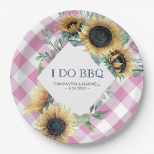 Zonnebloem en Roze Tartan I Do BBQ Papieren Bord