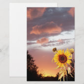 ZONNEBLOEM EN ROZE ZOMERZONSONDERGANG BRIEFPAPIER (Voorkant / Achterkant)