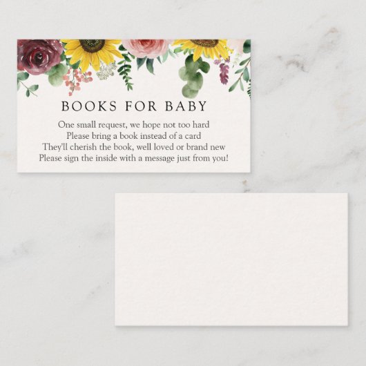 Zonnebloem en Rozen Boeken voor Baby insert kaart (Voorkant / Achterkant)