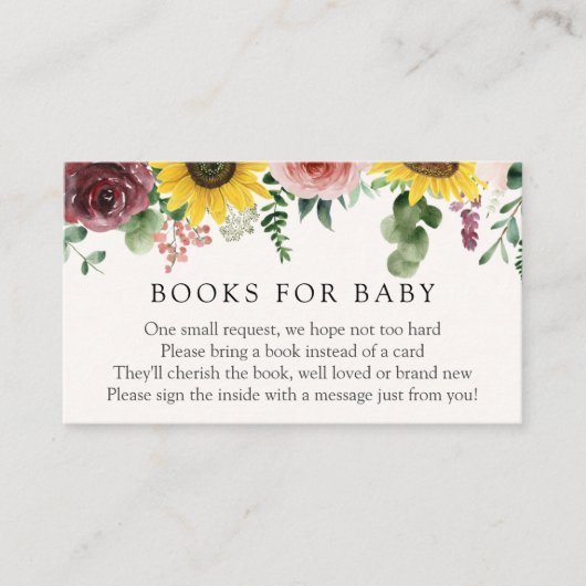Zonnebloem en Rozen Boeken voor Baby insert kaart (Voorkant)