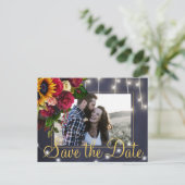 Zonnebloem en rozen marine foto opslaan datum brui aankondigingskaart (Staand voorkant)