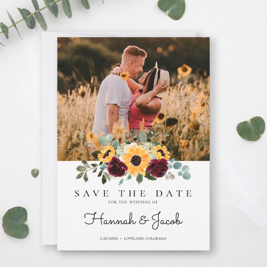 Zonnebloem en Rozen Rustic Fotobruiloft Save The Date