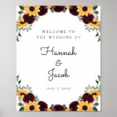 Zonnebloem en Rozen Rustic Wedding Welcome Poster (Voorkant)