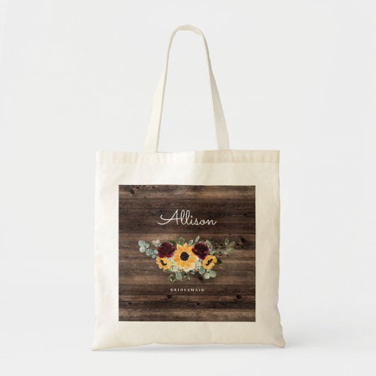 Zonnebloem en Rozen Rustic Wood Weddenschap Brides Tote Bag (Voorkant)