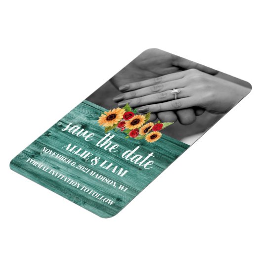 Zonnebloem en Rozen sparen de Datum Magnet Magneet (Linkerzijde)