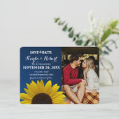 Zonnebloem en Sapphire Photo Save the Date Kaart (Staand voorkant)