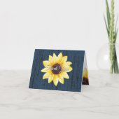 Zonnebloem en schuur hout Dank u Blauw Bedankkaart (Voorkant)