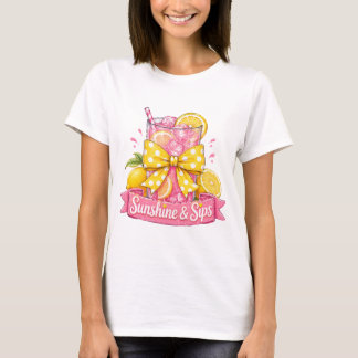 Zonnebloem en Slokjes Zomer Stippen Drinkontwerp T-shirt