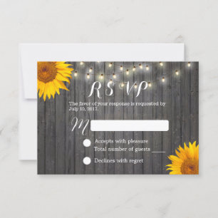 Zonnebloem en stralen Barn Wood Weddenschap RSVP Kaartje