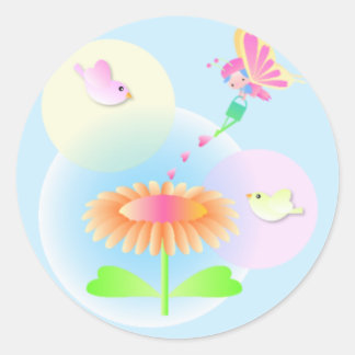 Zonnebloem en vlinderkruid ronde sticker