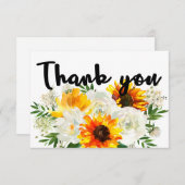 Zonnebloem en witte rozen bedankkaart (Voorkant / Achterkant)