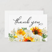 Zonnebloem en witte rozenbloem 2 wit bedankkaart (Voorkant / Achterkant)