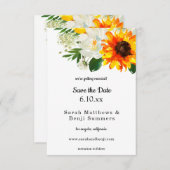 Zonnebloem en witte rozenbloem save the date (Voorkant / Achterkant)