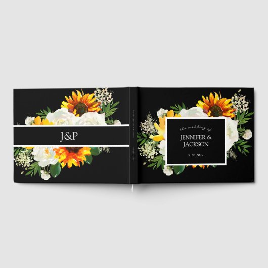 Zonnebloem en witte rozenstekels - zwart gastenboek (Volledig)