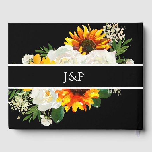 Zonnebloem en witte rozenstekels - zwart gastenboek (Achterkant)