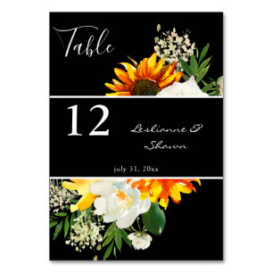 Zonnebloem en witte rozenstekels - zwart kaart