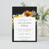 Zonnebloem en witte rozenstekels - zwart save the date (Staand voorkant)