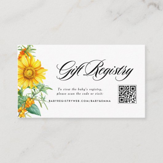 Zonnebloem en Zee Buckthorn QR Code Registry Informatiekaartje (Voorkant)