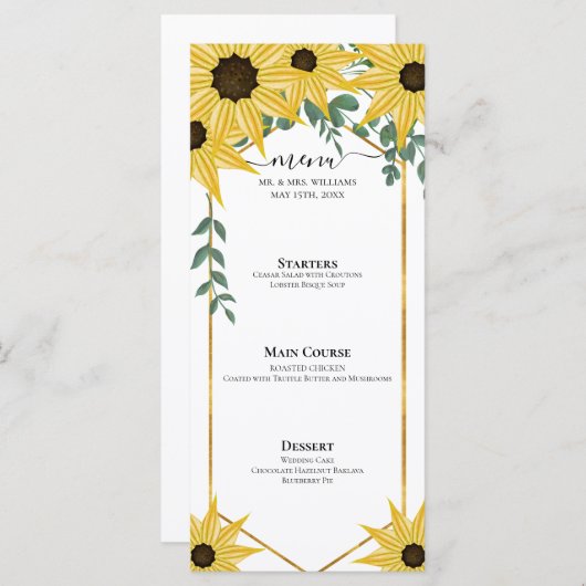 Zonnebloem Eucalyptus Aquarel Gele Bloemen Menu (Voorkant / Achterkant)