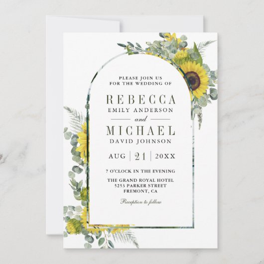 Zonnebloem Eucalyptus Arch QR Code Weddenschap Kaart (Voorkant)