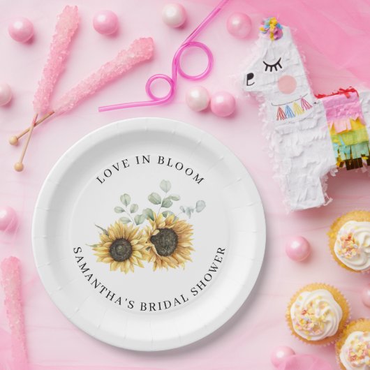 Zonnebloem Eucalyptus Bloeiende Bruidsdouche Papieren Bordje (Feest)