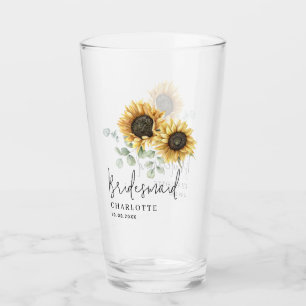 Zonnebloem Eucalyptus Bloemen Bruidsmeisje Script Glas