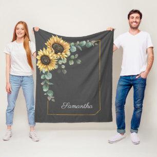 Zonnebloem Eucalyptus Bloemen Script Botanisch Fleece Deken